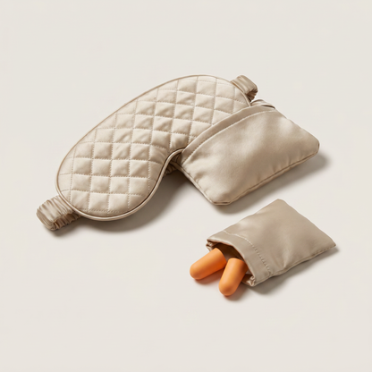 DriftKit Travel Sleep Kit with soft sleep mask, earplugs, and compact pouch for flights and hotel stays