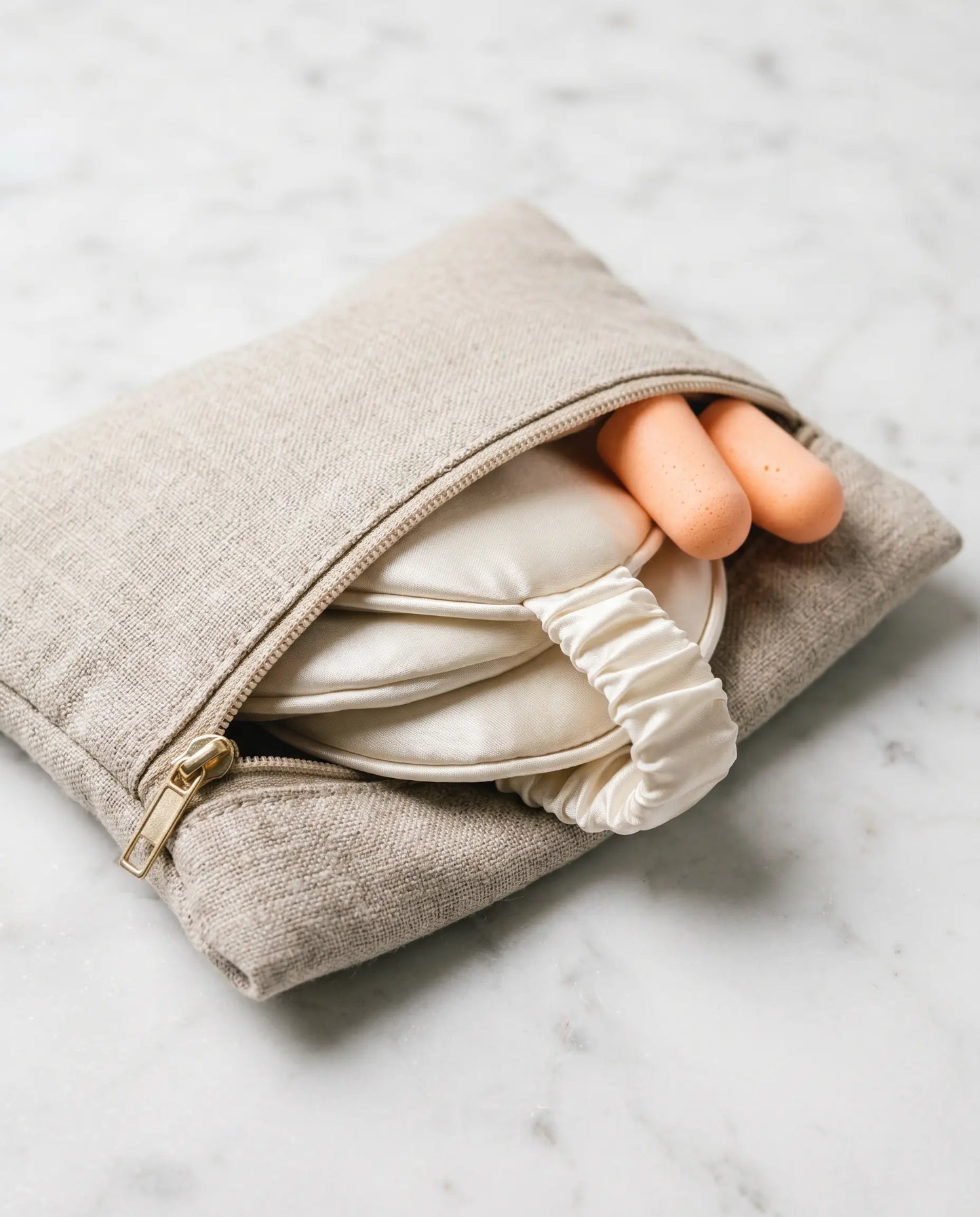 Close-up of DriftKit compact pouch for travel earplugs