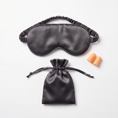 Charcoal Black DriftKit Travel Sleep Kit with soft sleep mask, earplugs, and compact pouch